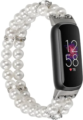 Vista 9 de Wongeto Compatible con correas Fitbit Luxe, pulsera elástica de perlas estirable de moda hecha a mano para mujeres, correa de reemplazo