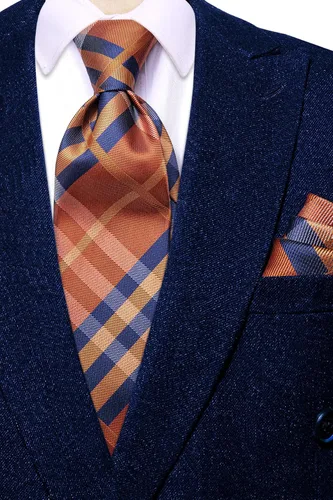 Vista 203 de Hi-Tie Corbata clásica de cachemira para hombre con pañuelo y gemelos a cuadros