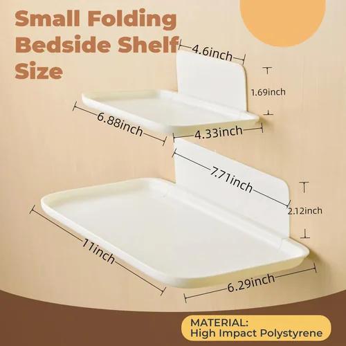 Vista 2 de Juego de 2 estantes flotantes plegables para pared de noche, estante de pared pequeño sin perforaciones, perfume, organizador de caravana