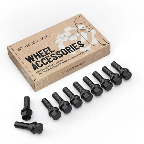Vista 11 de 10 piezas de birlos plateados de 12 x 1.5 (longitud de vástago de 26 mm, base cónica) de longitud OEM - Compatibles con BMW 128i 135i 318i 320i 325i