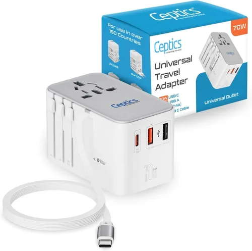 Vista 10 de Ceptics - Juego de adaptadores de enchufe de viaje para Chile, Roma, Italia, adaptador de enchufe para Chile USB-USB-C 20W PD-QC 18W, 2 tomas