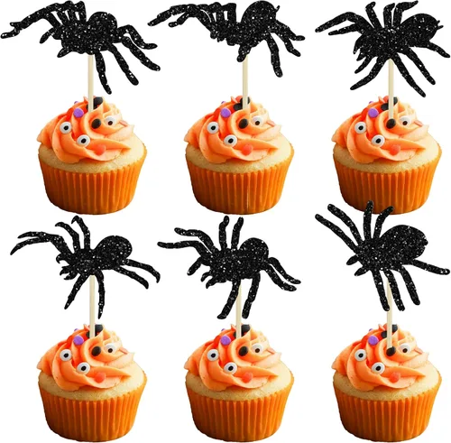 Vista 26 de Gyufise 1 pieza de decoración de pastel de cumpleaños con purpurina montada de terror clásico de Halloween para temática de terror sangriento