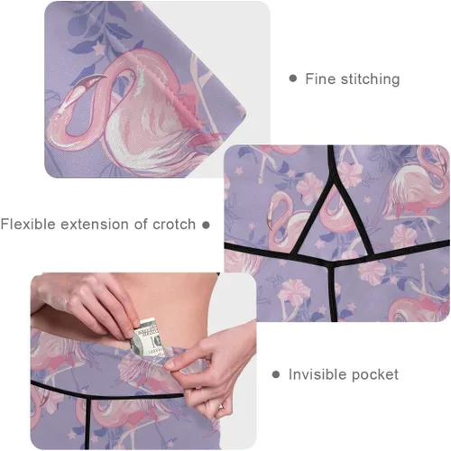Vista 3 de Flamingoes Floral Dream Purple Stars High Waisted Yoga Pants for Women Fashion Stretch Leggings for Sports Walk XS