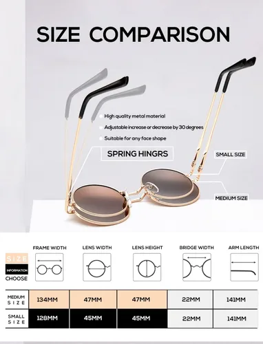 Vista 4 de KALIYADI Lentes de sol polarizados redondos para hombres y mujeres, estilo retro, de metal, hippie, estilo círculo, protección UV