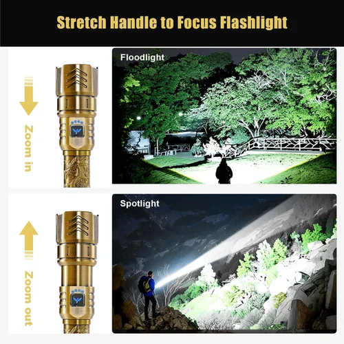 Vista 3 de SKYFIRE Linternas LED de alto lúmenes con lente de encendido, linterna recargable súper brillante de 3000 lm, 4 modos de zoom, luz táctica Linterna