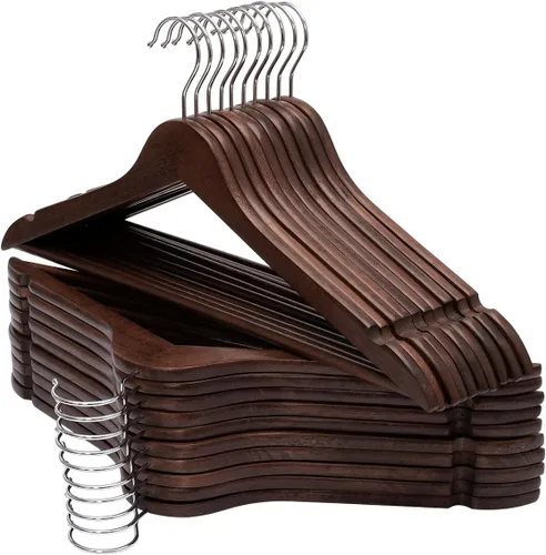 Vista 11 de Paquete de 20 perchas de madera con acabado extra suave, muescas cortadas con precisión y gancho giratorio cromado, perchas de madera para camisa