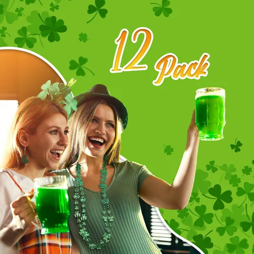 Vista 6 de Windy City Novelties 33" 12mm Shamrock Bead Necklaces for St Patricks Day & Mardi Gras