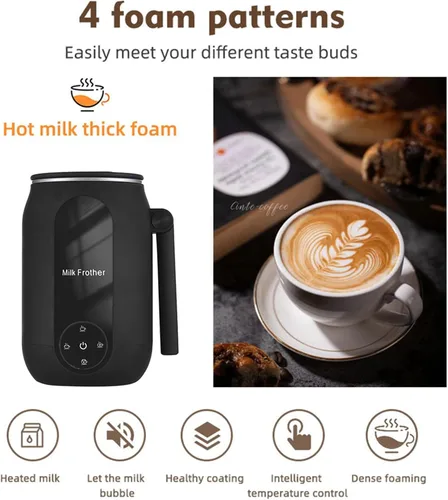 Vista 7 de Espumador de leche eléctrico y vaporizador, vaporizador de leche eléctrico 4 en 1, espumador de leche y calentador de 15.2 fl oz, máquina automática