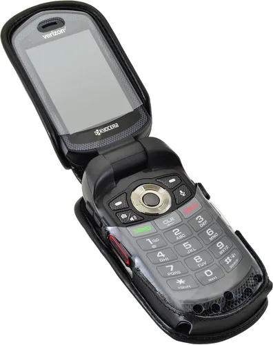 Vista 3 de Turtleback Funda ajustada para DuraXV LTE Verizon Flip Phone de cuero negro con trinquete resistente, funda de metal extraíble con clip