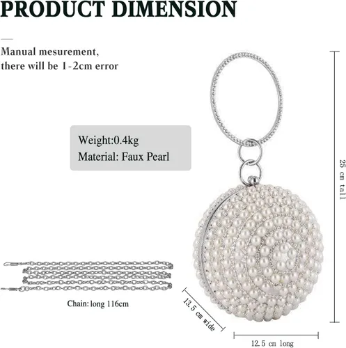 Vista 3 de Bolso de mano redondo para mujer, con diamantes de imitación, bolso de noche con cuentas de perlas