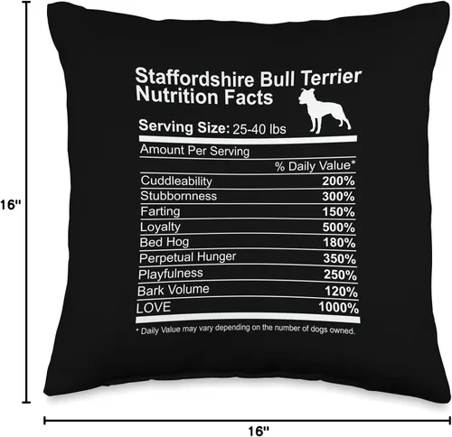Vista 4 de Funny Sayings for Stafford Staffy Lovers Dog Dad Staffordshire Bull Terrier Información nutricional Lover Dog Mom - Almohada de 16 x 16 pulgadas