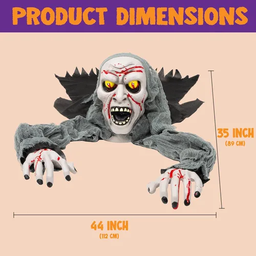Vista 5 de JOYIN Decoraciones de Halloween para exteriores con luz zombi con manchas de sangre y sonido espeluznante para decoración exterior de Halloween