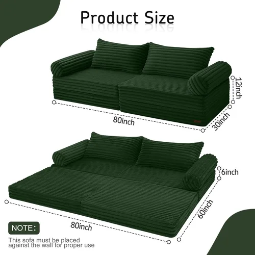 Vista 2 de MeMoreCool Sofá cama convertible, sofá cama plegable tamaño Queen, sofá cama extraíble con almohadas, sofá futón plegable para dormitorio, sala