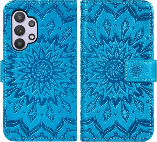 Vista 5 de Funda de teléfono para Samsung Galaxy A32 5G de 6.5 pulgadas con protector de pantalla de vidrio templado y cubierta delgada de cuero, soporte