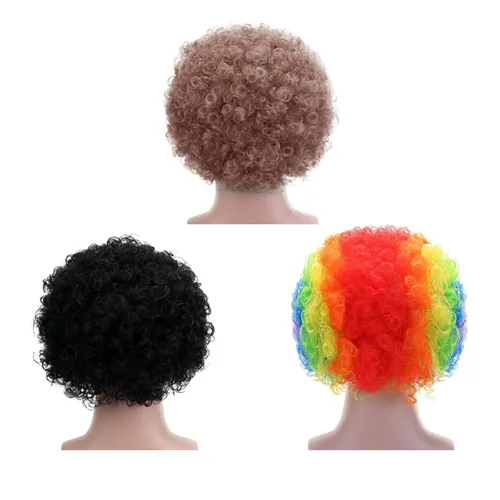 Vista 4 de Peluca de payaso sintético afro esponjosa de 3 piezas para hombres y mujeres, cosplay, fiesta de anime, Navidad, Halloween, pelucas divertidas