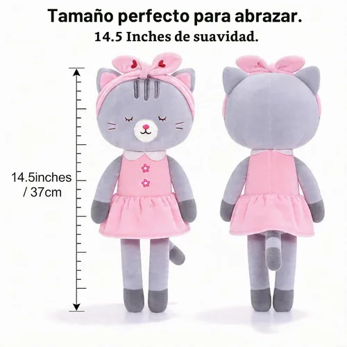 Vista 3 de Lazada - Muñecos de gato de peluche, juguete de animal gatito, regalo para bebé niña, gris con cinta para el cabello, 41 cm Gato gris