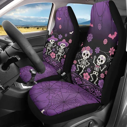 Vista 9 de Bulopur Fundas para asientos de coche negras y blancas con forma de murciélago, protector de asiento de coche universal, accesorios de coche