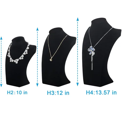 Vista 4 de Polmart H3 - Busto para collar, terciopelo negro, 11 pulgadas