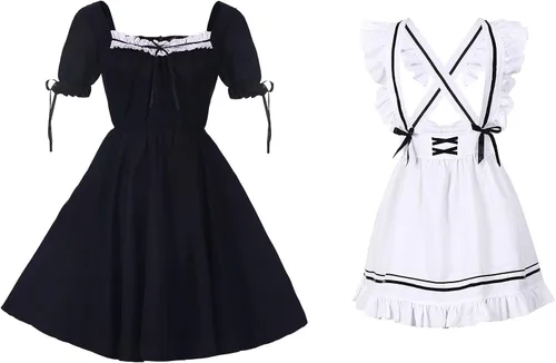 Vista 4 de Raindewll traje de criada francesa anime Cosplay traje de criada para mujer delantal vestido con diadema