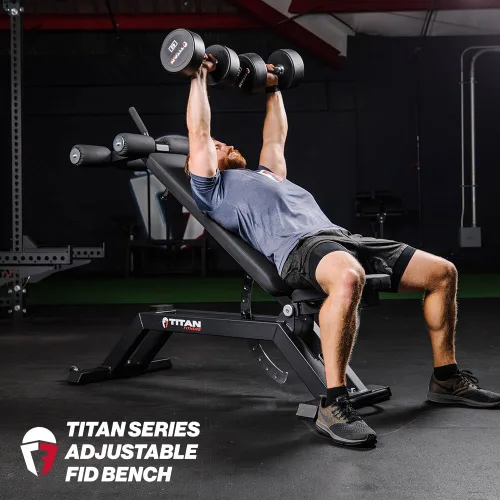 Vista 3 de Titan Fitness TITAN Series FID Banco de pesas ajustable con 70 ángulos planos, inclinación, declinación, clasificación de 600 libras, acolchado