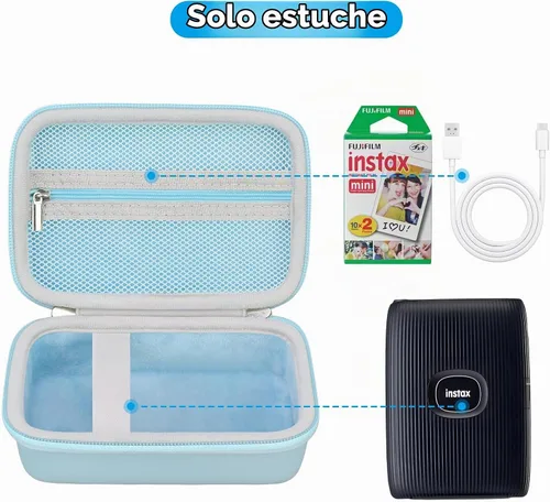 Vista 2 de Canboc Estuche de transporte para Fujifilm Instax Mini Link 3 2 1 Impresora para smartphone, bolsillo de malla para película instantánea y cable Azul