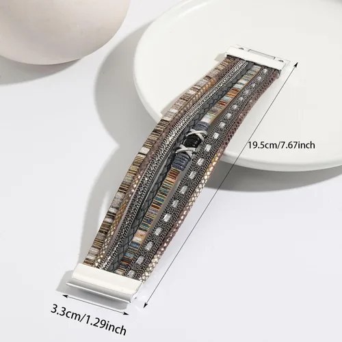 Vista 3 de Long tiantian Pulsera de cuero multicapa hecha a mano, pulseras bohemias de cristal trenzado en capas para mujeres, pulseras de cuero, joyería