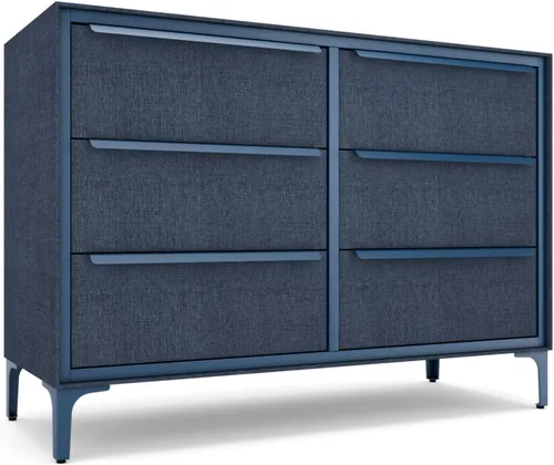 Vista 24 de Naima - Cómoda de tela premium - Marco de metal resistente, 5 cajones espaciosos a prueba de hundimiento con elegantes asas de metal - Solución