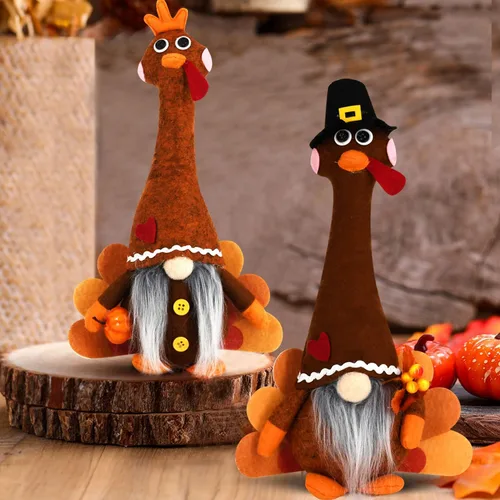 Vista 7 de YuQi Juego de 2 gnomos de otoño, decoración de gnomos de pavo de Acción