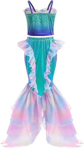 Vista 3 de ZALOORIY Disfraz de Sirenita para niñas, disfraz de princesa Ariel con accesorios