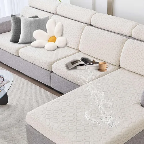Vista 22 de Fundas de cojín para sofá impermeables, fundas elásticas para sofá seccional, funda de cojín lavable, antideslizante, con parte inferior elástica