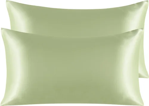 Vista 117 de NTBAY Paquete de 2 fundas de almohada estándar de satén para cabello y piel, lujosas y sedosas fundas de almohada con cierre de sobre, 20 x 26