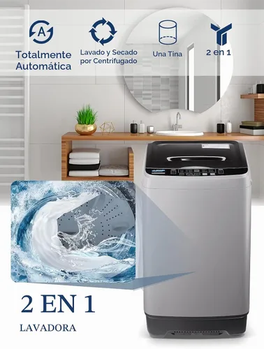 Vista 3 de Lavadora completamente automática con pantalla LED, bomba de drenaje portátil de 17.7 libras, 10 programas y 8 niveles de agua seleccionados, ideal
