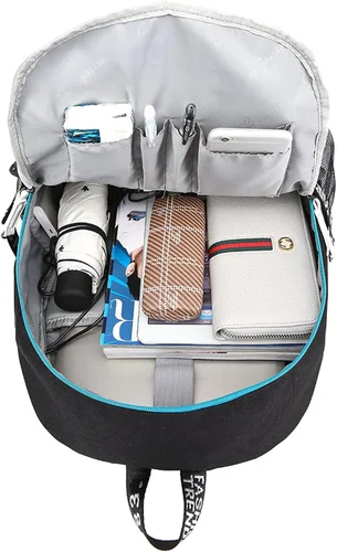 Vista 3 de Zapion Mochila para niños Cristiano Ronaldo con puerto de carga USB Soccer Star lona mochila para estudiantes de alta capacidad, color6, Mochilas