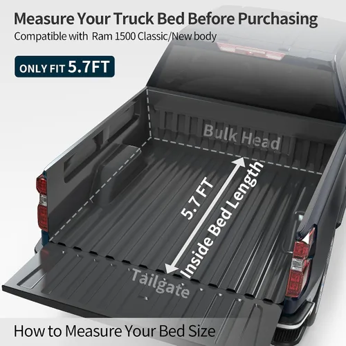 Vista 2 de OEDRO FRP Cubierta Rígida de Tonneau de Triple Pliegue Compatible con Dodge Ram 1500 2009-2024 (Carrocería Clásica y Nueva) Cama de 5.6 pies sin Ram