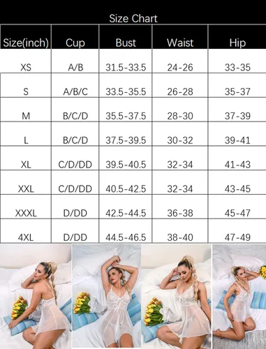 Vista 7 de Avidlove Lencería para mujer, babydoll de encaje, camisón de malla, camisón de noche, lencería seductora