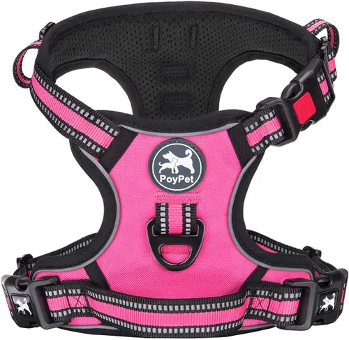 Vista 25 de PoyPet - Arnés de perro sin tirones, arnés reflectante con 2 clips delanteros y traseros y asa de fácil control para perros pequeños, medianos