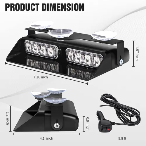 Vista 6 de XRIDONSEN Luces estroboscópicas de emergencia 2 en 1 para tablero e interior de parabrisas, luces parpadeantes de seguridad y advertencia color Ámbar