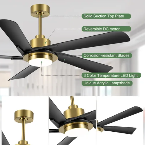 Vista 12 de Ventilador de techo de 60 pulgadas con luz LED y control remoto, ventilador de techo industrial con motor de CC reversible, ventilador moderno