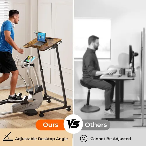 Vista 7 de ikkle Escritorio de entrenamiento de bicicleta con ruedas, escritorio de cinta de correr ajustable, escritorio de pie con ruedas para caminar