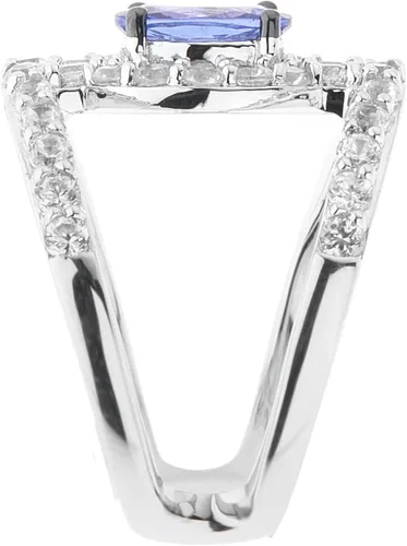 Vista 3 de Femme Luxe Anillo de declaración de tanzanita y circonita blanca de 3.50 GTW en plata de ley 925. Regalo para ella. Embalaje listo para regalo.