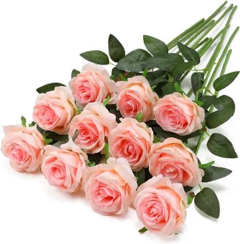 Vista 28 de Rosas artificiales negras – 10 piezas de rosas artificiales falsas de seda con tallos para decoración del hogar, boda, hotel, oficina, centro de mesa