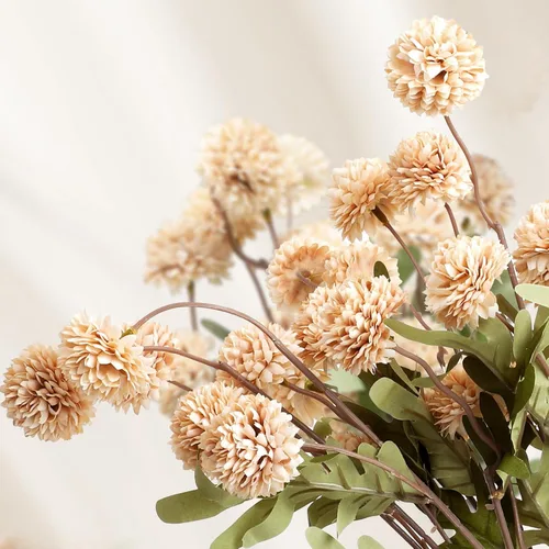 Vista 4 de BEAYFILY - Flores artificiales de pompón beige, 8 tallos de seda sintética, mini crisanto, bolas de flores falsas a granel para manualidades