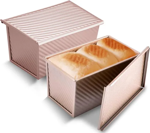 Vista 9 de KITESSENSU Molde para pan Pullman de acero al carbono con tapa, capacidad de masa de 1 libra, negro, antiadherente, pan y tostadas