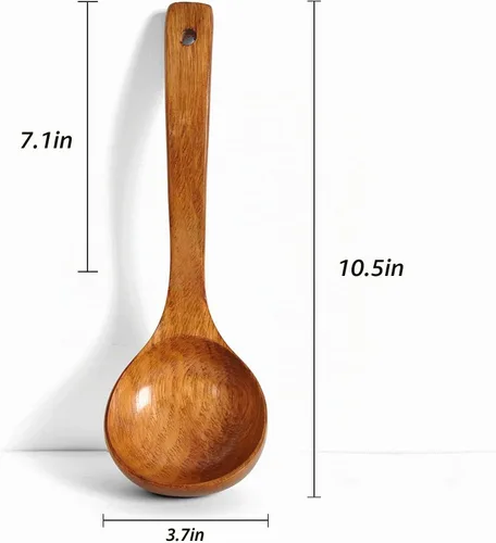 Vista 2 de FJNATINH Cucharón de Madera con Mango Largo, Cucharón de Sopa Hecho a Mano para Cocina