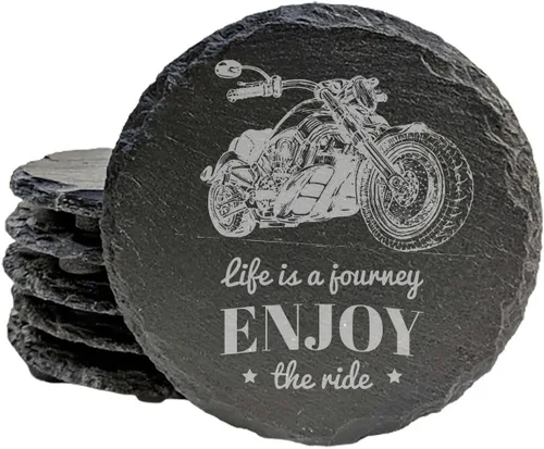 Vista 13 de Level Up Your Man Cave: Posavasos rústicos para los entusiastas de la motocicleta, pizarra redonda, juego de 4