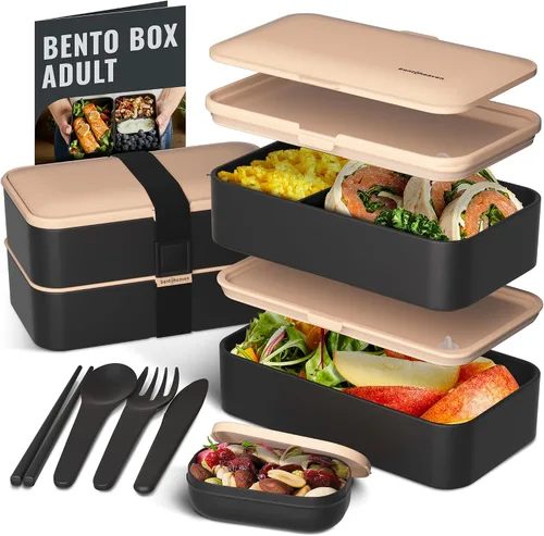 Vista 11 de Bentoheaven Lonchera Bento de alta calidad para adultos con compartimentos para mujeres y hombres, juego de utensilios, palillos y recipiente