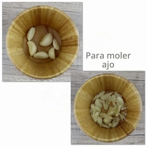 Vista 5 de EIKS - Mortero de bambú con tapa, cuenco triturador de condimentos