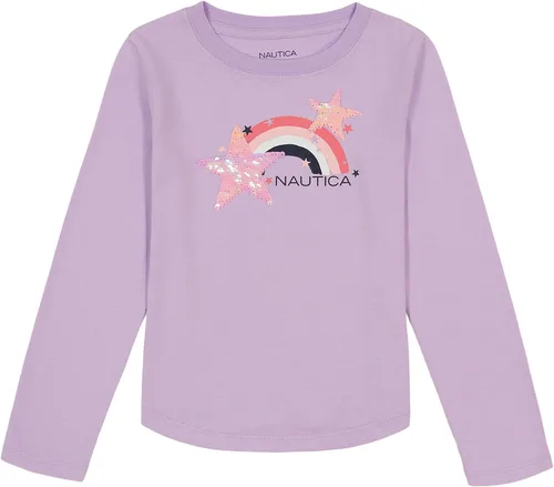 Vista 2 de Nautica Camiseta gráfica de manga larga para niña, adornos de lentejuelas y purpurina