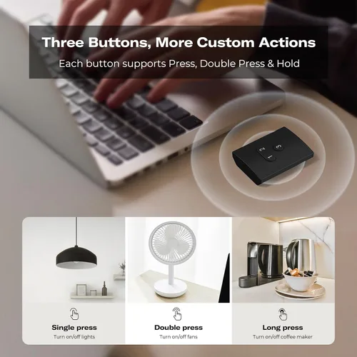 Vista 2 de THIRDREALITY Botón inteligente ZB2, requiere ZigBee Hub, tres botones inalámbricos, escenas personalizables, control remoto, compatible con Home