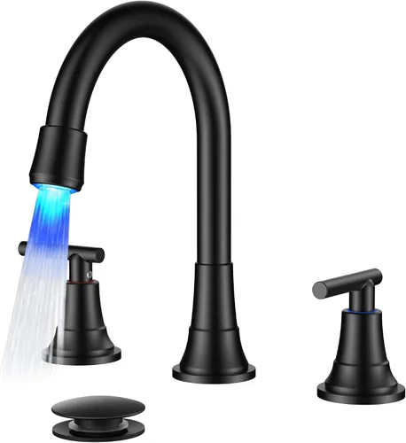 Vista 29 de FORIOUS Juego central de grifos de baño negros y dorados, grifo comercial Negro y dorado